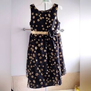 Chic Black, Gold Floral Kids Dress Size 5 Youngland